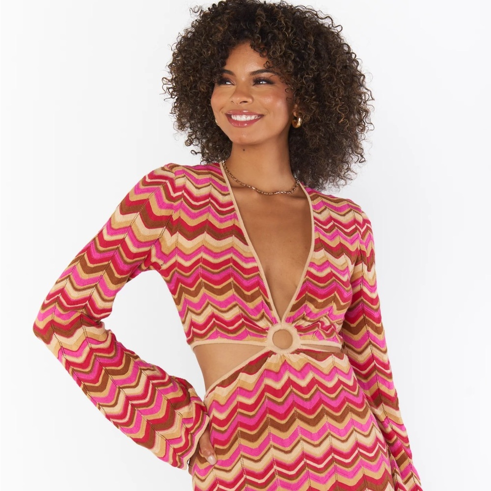 Show Me Your MuMu Pink and Brown Zigzag Mini Dress